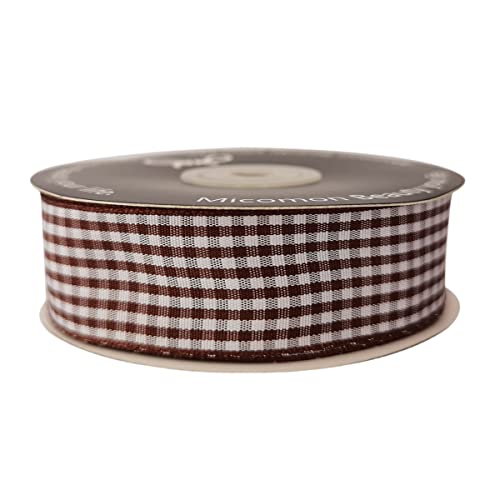 Micomon Brown Gingham Plaid Checked Ribbon 25 Yard Each Roll 100% Polyester (1", Brown) - Image 3