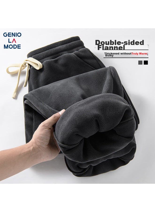 Geniolamode Men's Winter Double-sided Flannel Warm Casual Pants With Fleece Lining, Dark Grey 2xl - Image 1