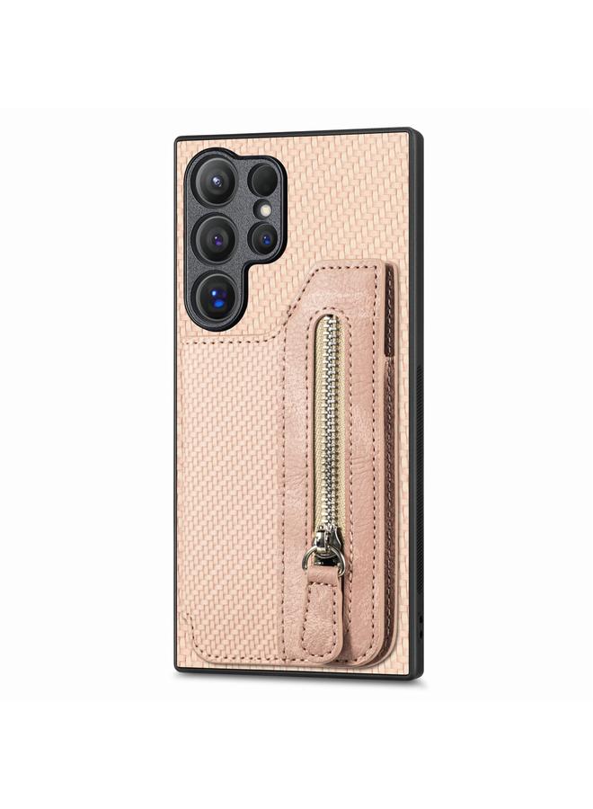 اس-توب جراب لهاتف Samsung Galaxy S24 Ultra 5G مصنوع من ألياف الكربون مع محفظة وسحاب أفقي - Image 1