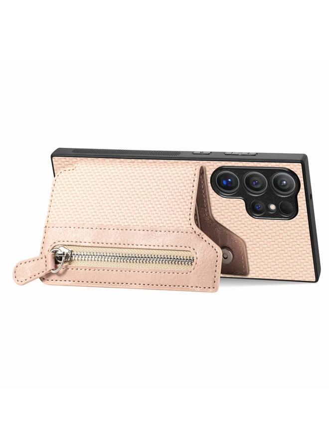 اس-توب جراب لهاتف Samsung Galaxy S24 Ultra 5G مصنوع من ألياف الكربون مع محفظة وسحاب أفقي - Image 2