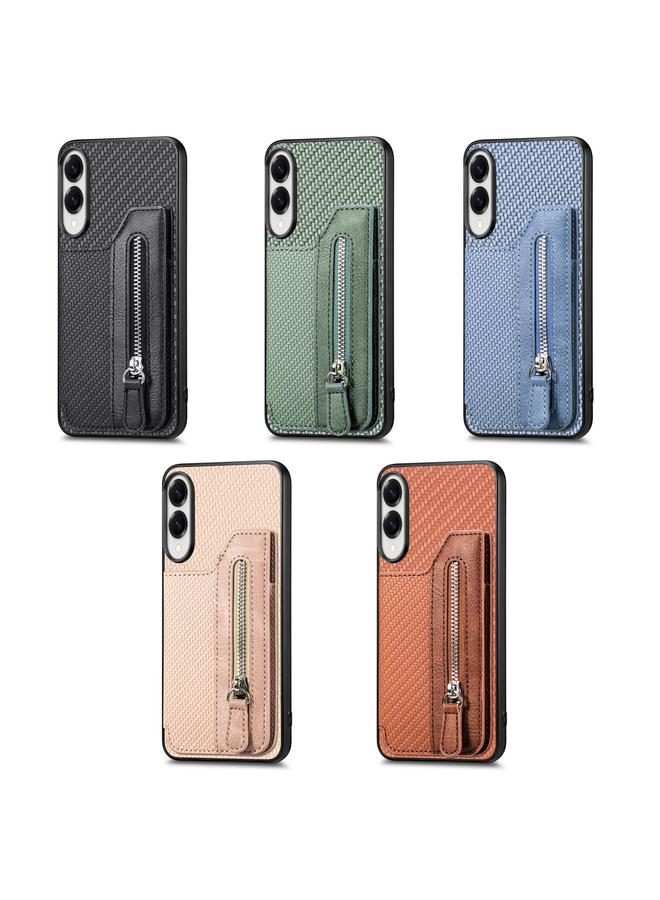 اس-توب جراب لهاتف Samsung Galaxy S24 Ultra 5G مصنوع من ألياف الكربون مع محفظة وسحاب أفقي - Image 5