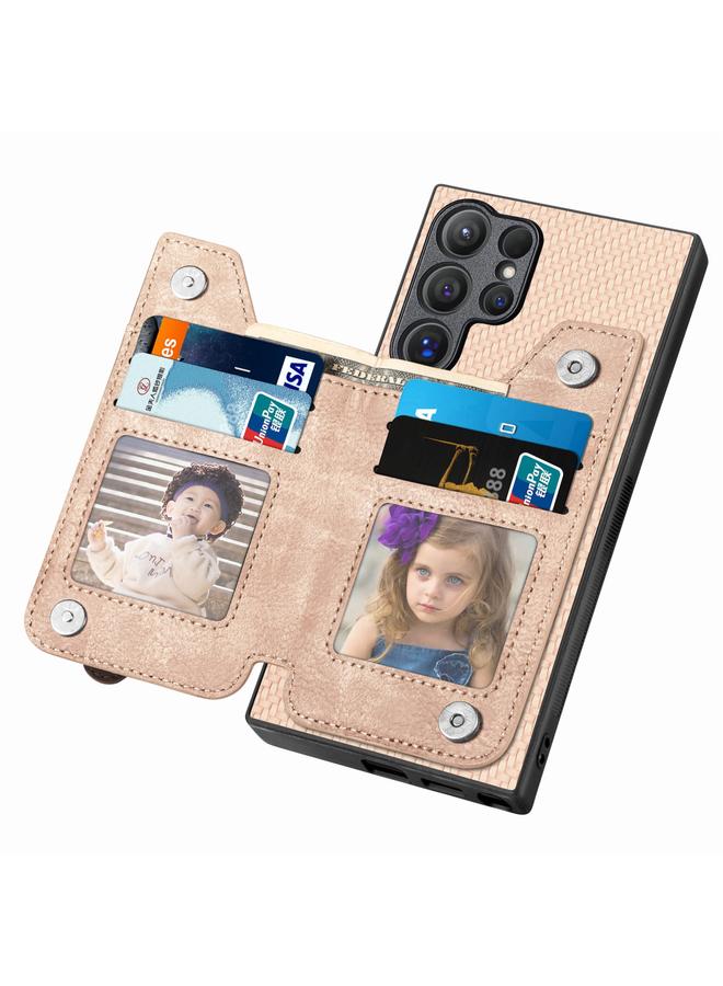 اس-توب جراب لهاتف Samsung Galaxy S24 Ultra 5G مصنوع من ألياف الكربون مع محفظة وسحاب أفقي - Image 3