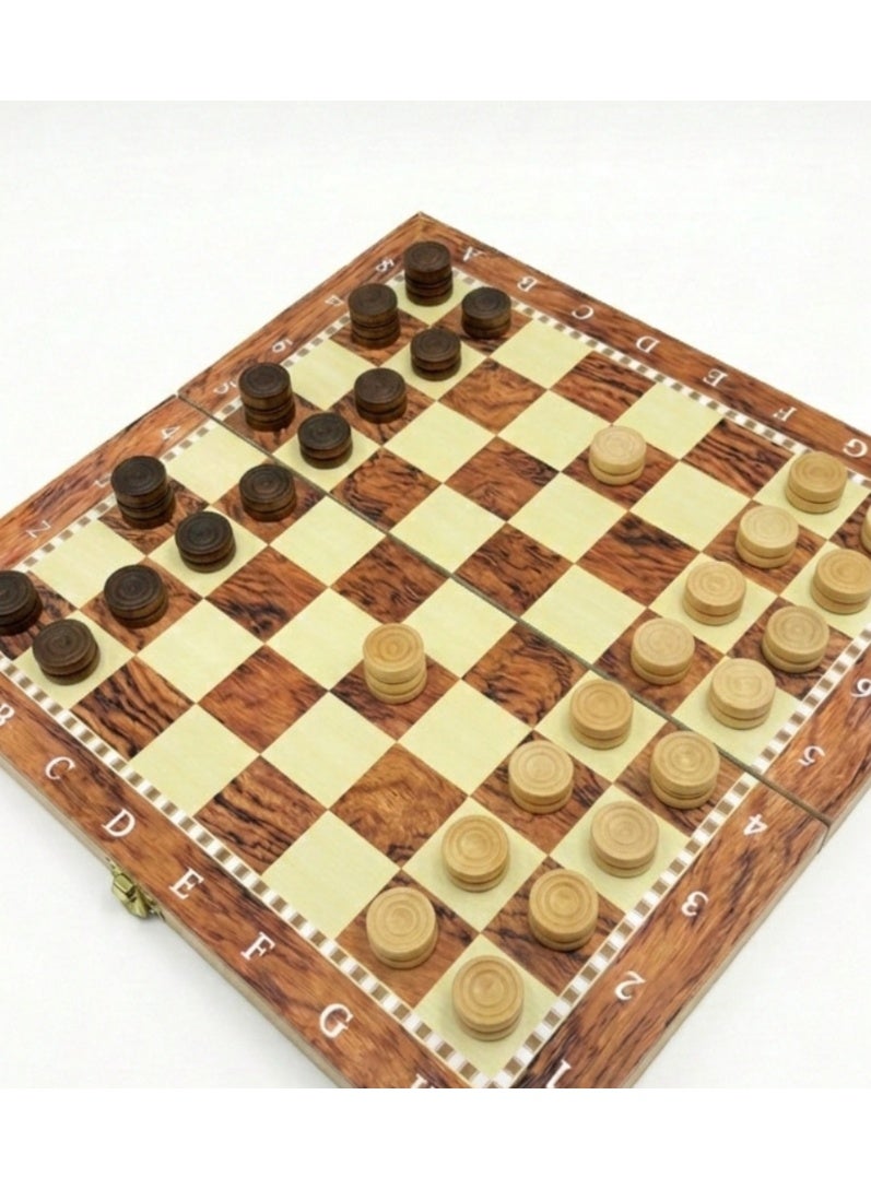 Wooden Chess Board 3 in 1 Chess Checkers Backgammon Foldable Strategy Board Game Set for Kids and Adults - Image 4