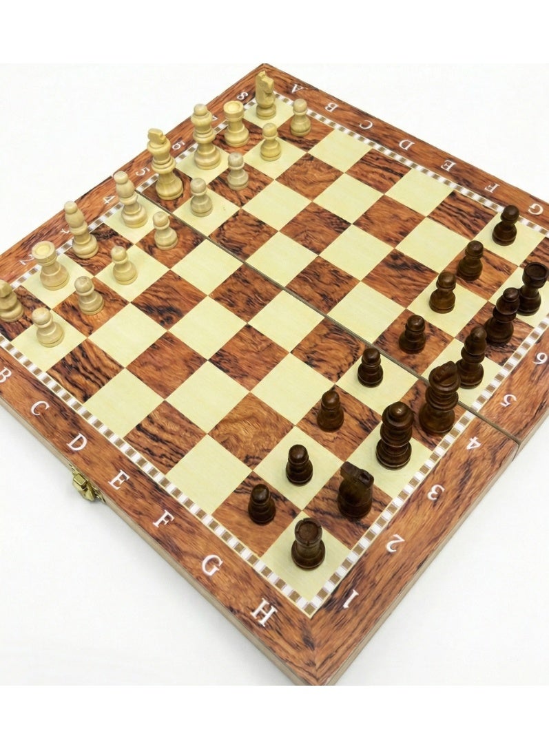 Wooden Chess Board 3 in 1 Chess Checkers Backgammon Foldable Strategy Board Game Set for Kids and Adults - Image 1