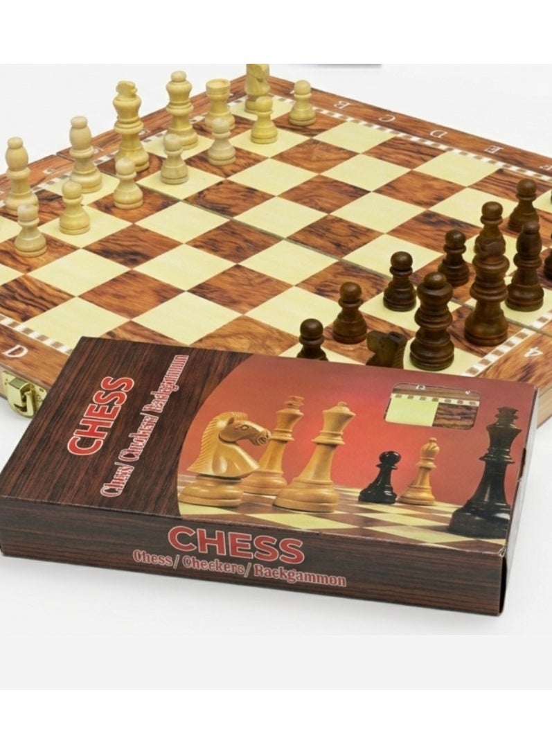 Wooden Chess Board 3 in 1 Chess Checkers Backgammon Foldable Strategy Board Game Set for Kids and Adults - Image 2