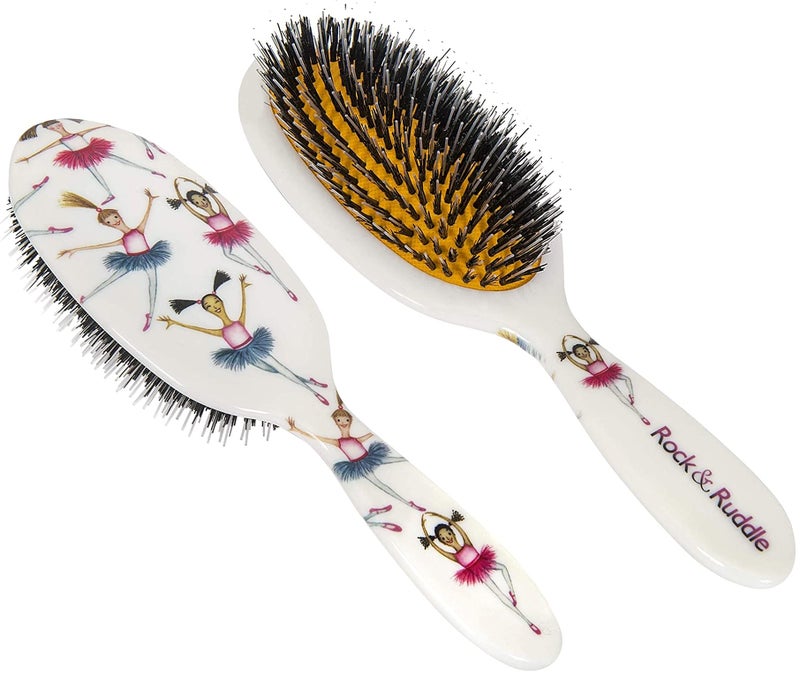 Rock & Ruddle Natural Mixed Boar Bristle Hair Brush for Women and Kids (Large 8.3") - Perfect for Wet or Dry Hair, Detangling Smoothing Blowdrying - Designed & Made in UK - Tickled Pink Design - Image 1