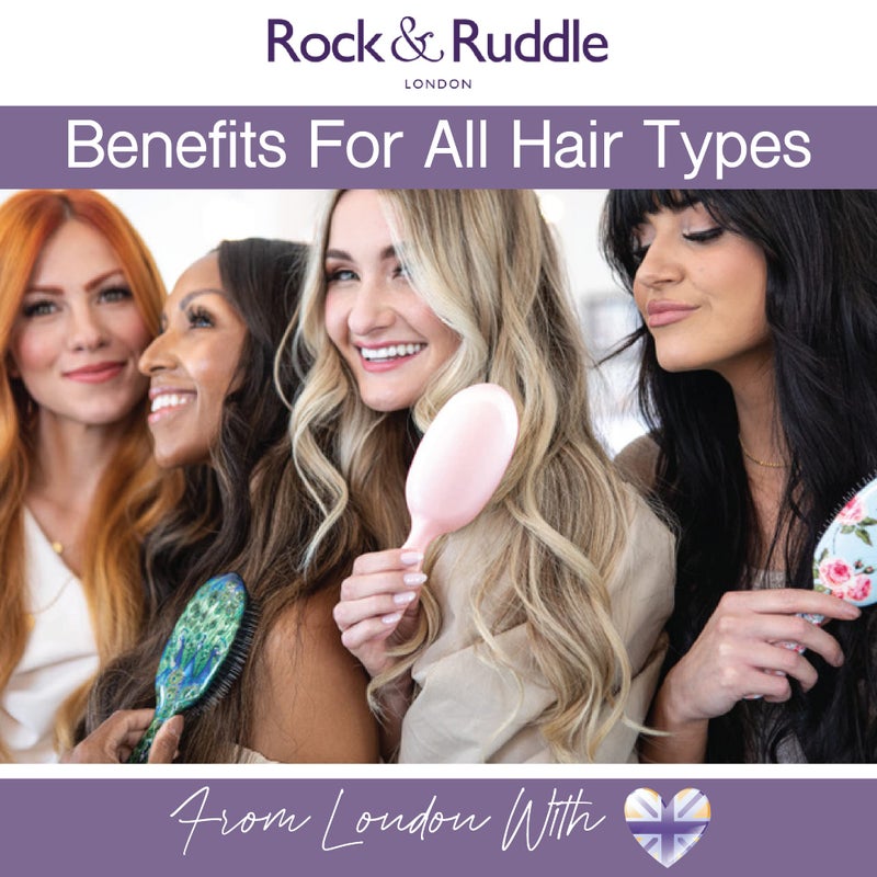 Rock & Ruddle Natural Mixed Boar Bristle Hair Brush for Women and Kids (Large 8.3") - Perfect for Wet or Dry Hair, Detangling Smoothing Blowdrying - Designed & Made in UK - Tickled Pink Design - Image 5