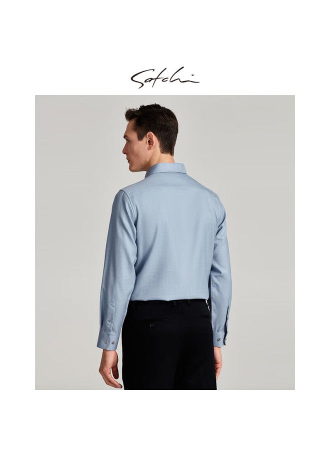 Satchi Satchi Men's Long Sleeve Wool Business Casual Shirt Men's Easy Care Shirt Men's Autumn And Winter Sky Blue 50 - Image 2