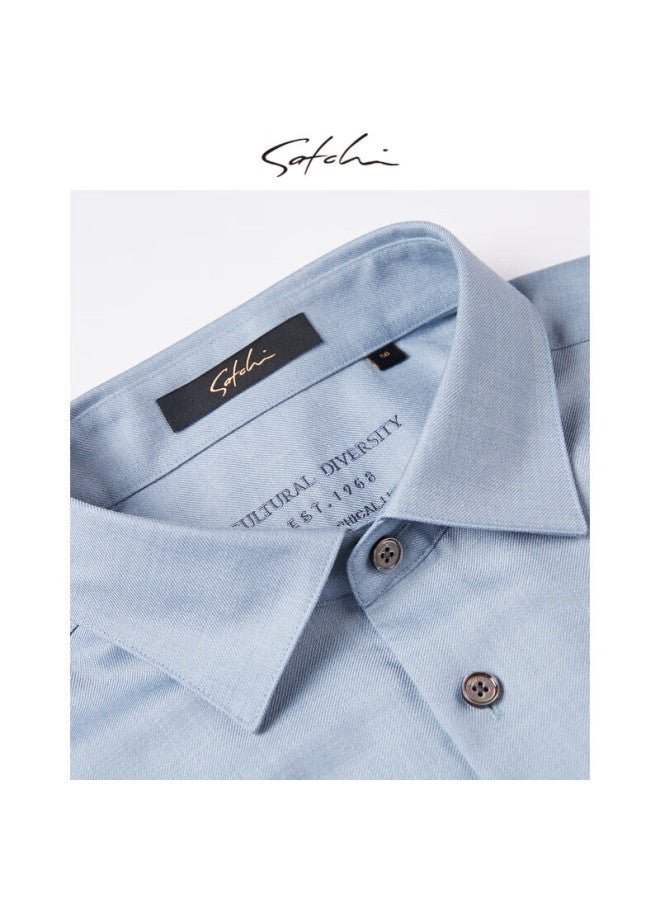 Satchi Satchi Men's Long Sleeve Wool Business Casual Shirt Men's Easy Care Shirt Men's Autumn And Winter Sky Blue 50 - Image 3