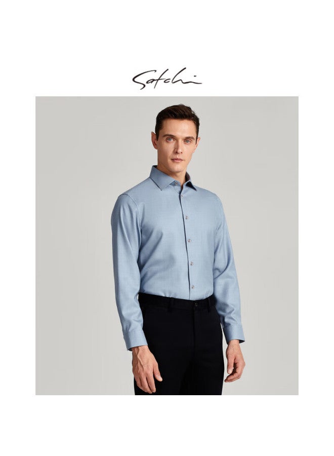 Satchi Satchi Men's Long Sleeve Wool Business Casual Shirt Men's Easy Care Shirt Men's Autumn And Winter Sky Blue 50 - Image 1
