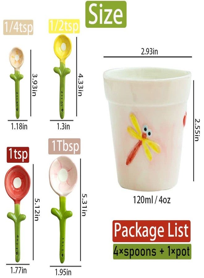 XDONEF Flower Measuring Spoons Set in Pot Unique Baking Gifts Ceramic Cute Measuring Cups and Spoons with Holder for Dry Wet Ingredients Dishwasher Safe Pink - Image 5