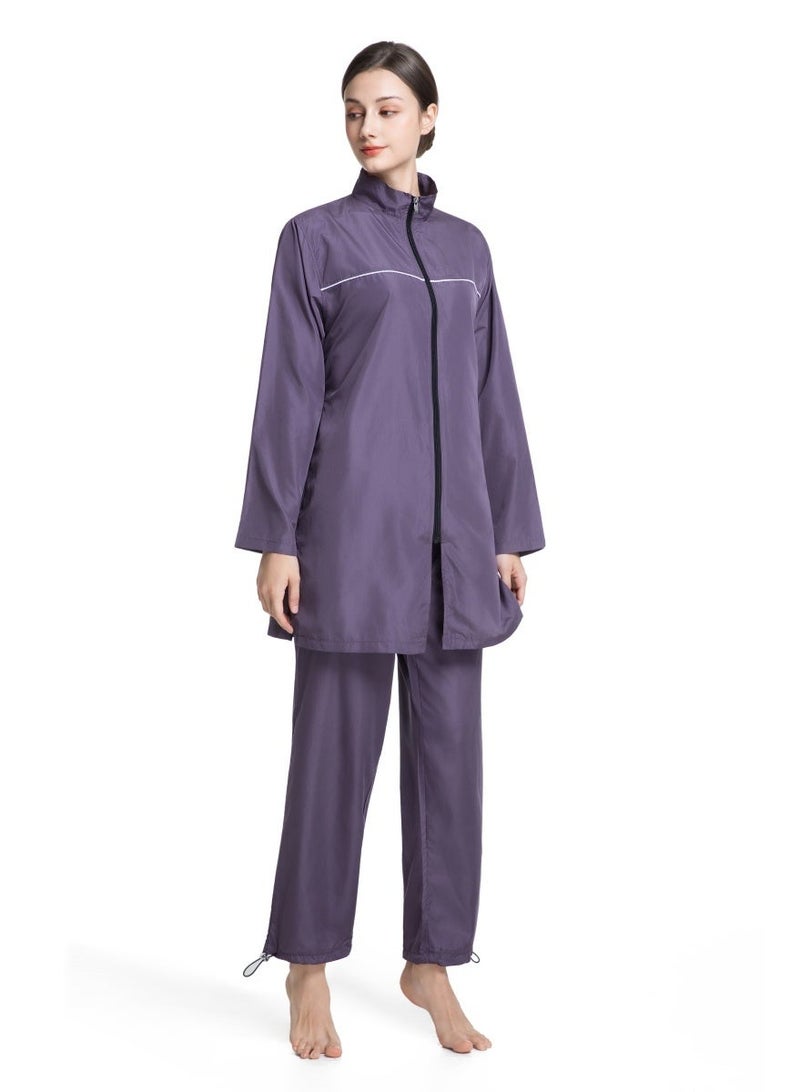 3-Piece Muslim Women's Conservative Swimwear Set Summer Casual Comfortable UV Protection Long Sleeve Zip-Up Swimsuit Lightweight Beach Attire - Image 3