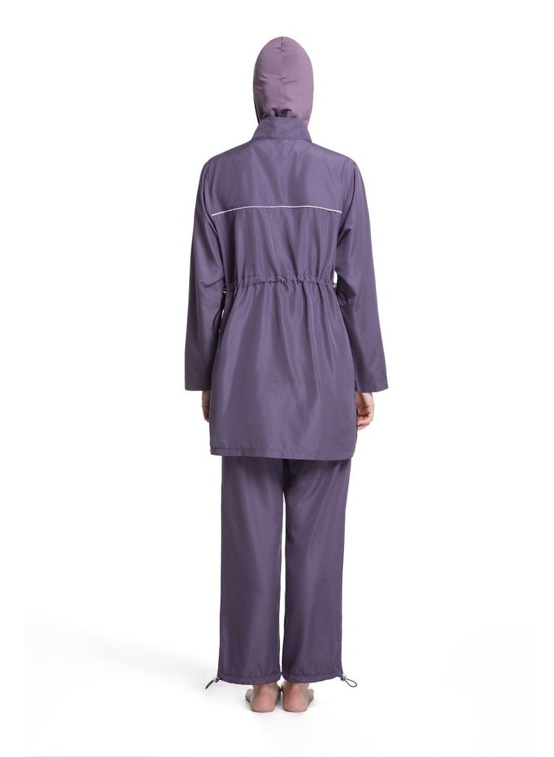 3-Piece Muslim Women's Conservative Swimwear Set Summer Casual Comfortable UV Protection Long Sleeve Zip-Up Swimsuit Lightweight Beach Attire - Image 2