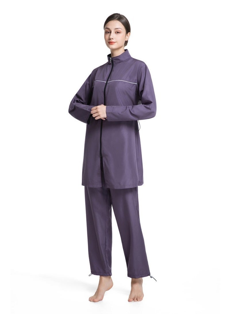 3-Piece Muslim Women's Conservative Swimwear Set Summer Casual Comfortable UV Protection Long Sleeve Zip-Up Swimsuit Lightweight Beach Attire - Image 4