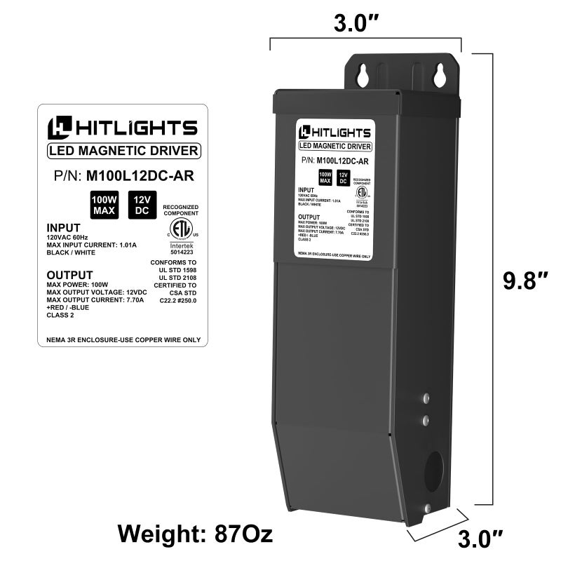 HitLights Dimmable LED Driver Transformer 12V 100W, Magnetic Power Supply 120VAC to 12VDC, Compatible with Lutron and Leviton Dimmers, for LED Strip Light, Kitchen, Cabinet, Class 2, ETL Listed - Image 3