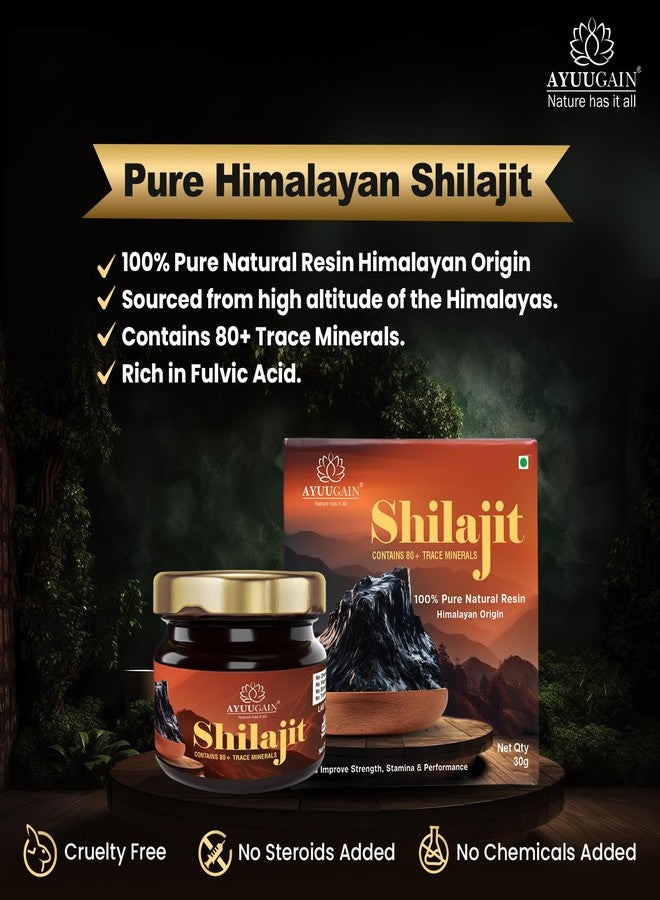 Ayuugain Shilajit Resin 30g Original | Pure Himalayan Shilajit for Men & Women | Gold Grade Ayurvedic Shilajeet with Fulvic Acid & 80+ Trace Minerals | Energy Strength Stamina Performance Support | Lab Tested - Image 2