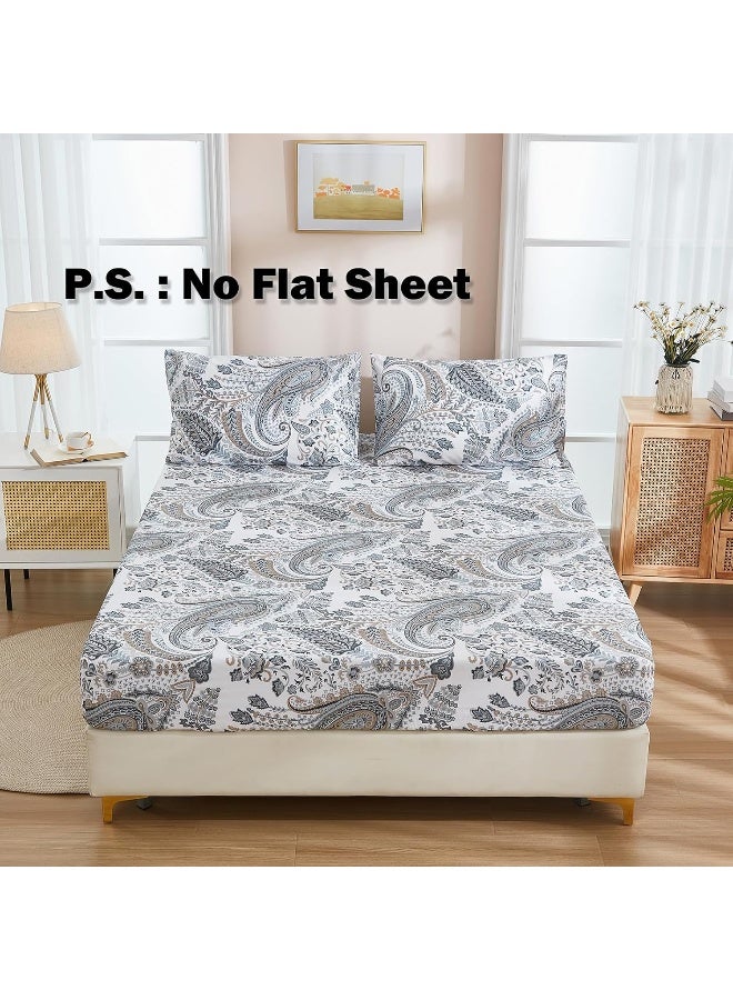 Cozaline 100% Cotton Fitted Sheet Full Floral Deep Pocket Breathable Cooling Sheets Durable Wrinkle Free All Season Bedding No Flat Sheet (Paisley, Full)  - Image 2