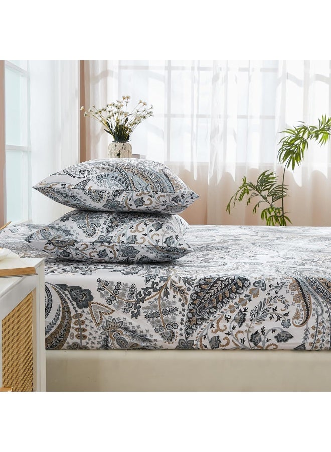 Cozaline 100% Cotton Fitted Sheet Full Floral Deep Pocket Breathable Cooling Sheets Durable Wrinkle Free All Season Bedding No Flat Sheet (Paisley, Full)  - Image 4