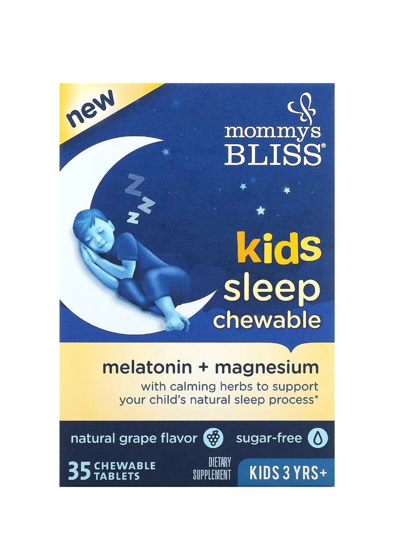 Mommy's Bliss Kids Sleep Chewable Melatonin + Magnesium Kids 3 Yrs+ Natural Grape 35 Chewable Tablets - Image 1