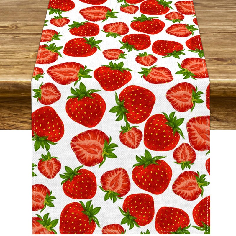 Pudodo Strawberry Table Runner Spring Summer Fruit Strawberry Themed Birthday Baby Shower Party Kitchen Dining Home Decoration 13 x 90