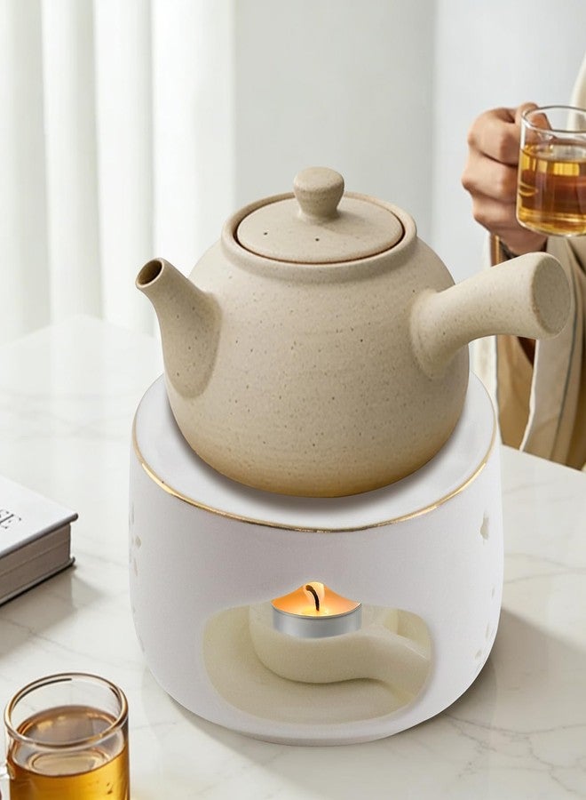 Dnyta Ceramic Teapot Warmer, Ceramic Teapot Heater Coffee and Milk Tea Warmer Tea Set for Glass Stainless Steel and Other Heatproof Dish Use, White - Image 3