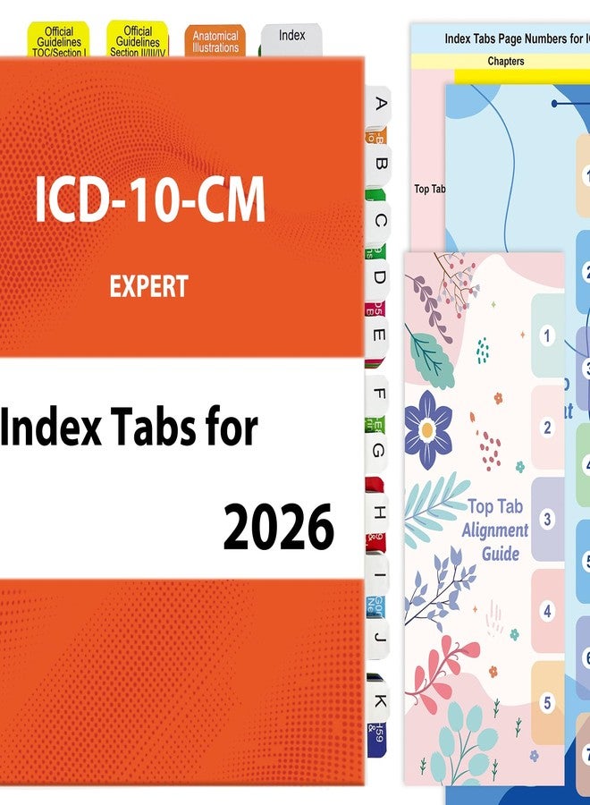Tojoyify Index Tabs for ICD-10-CM 2026 AAPC Version, Complete Book Tabs Set with Blanks, Bookmarker, Laminated Color-Coded with Alignment Guide & Page Numbers (Book Not Included) - Image 1