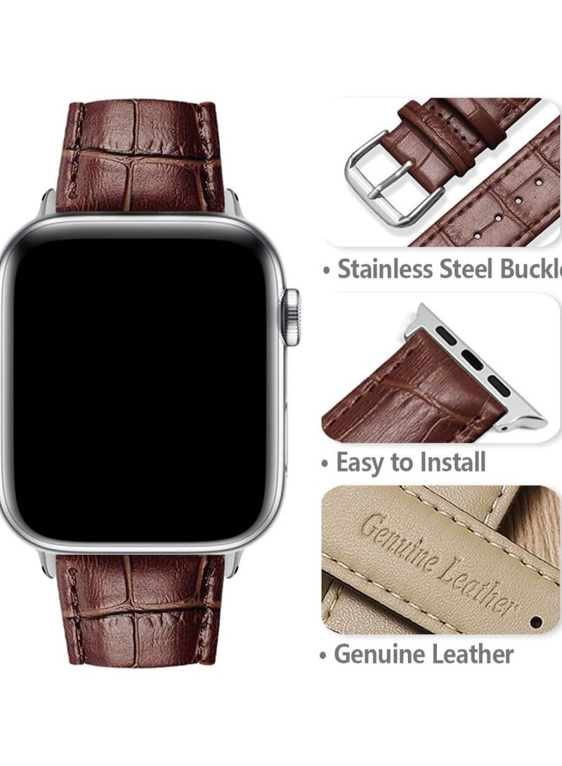 Compatible with Apple Watch Bands  42mm (Series 10） 41mm 40mm 38mm Alligator Genuine Leather Replacement Straps for iWatch Series 10/9/8/7/6/5/4/3 Ultra 2 SE Bicolor for Men and Women - Image 3