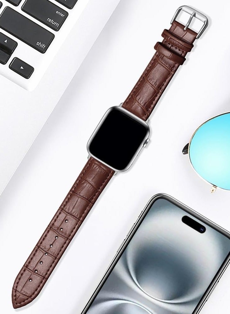 Compatible with Apple Watch Bands  42mm (Series 10） 41mm 40mm 38mm Alligator Genuine Leather Replacement Straps for iWatch Series 10/9/8/7/6/5/4/3 Ultra 2 SE Bicolor for Men and Women - Image 4