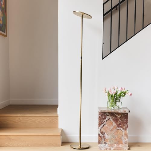 Brightech Sky LED Floor lamp for Living Rooms & Offices -Torchiere Super Bright , Dimmable, Tall Standing Lamp for Bedroom Reading - Gold Brass - Image 2