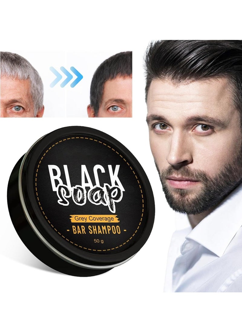 Black Soap - صابون الشعر الأسود للرجال، صابون شامبو لتغميق الشعر، إصلاح سريع فعال، لون رمادي وأبيض، صبغ شعر الجسم طبيعي - Image 1
