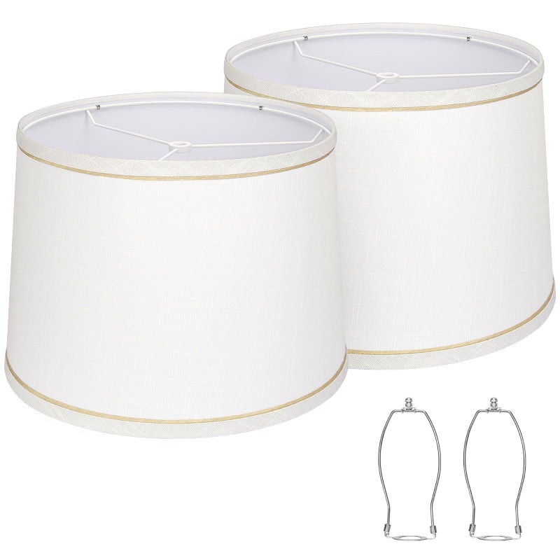 Seaside Village Lampshades Set of 2 for Table Lamps Floor Lamps Fabric White Lampshades 116 Top x 126 Bottom x 98 High Drum LampshadesSpider Fitter Medium Lampshades Replacement Easy Assembly Required