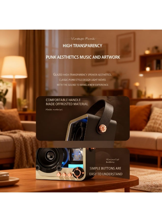 Vintage Punk Bluetooth Speaker with Seven-Color Gradient Light, Glazed High-Transparency Design, Portable Wireless Audio, 5W Output, Black and Silver, for Camping and Indoor Use (Black) - Image 5