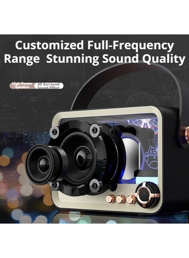 Vintage Punk Bluetooth Speaker with Seven-Color Gradient Light, Glazed High-Transparency Design, Portable Wireless Audio, 5W Output, Black and Silver, for Camping and Indoor Use (Black) - Image 3