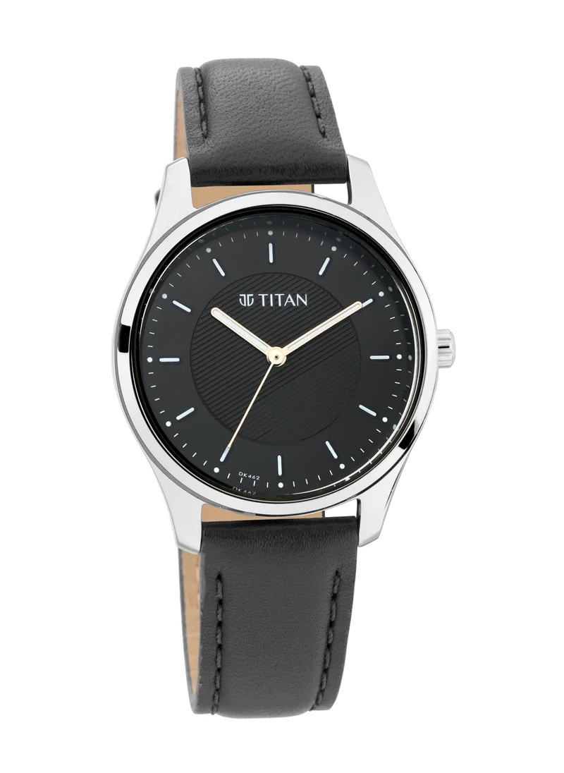 تيتان Titan Workwear Black Dial Women Watch With Leather Strap