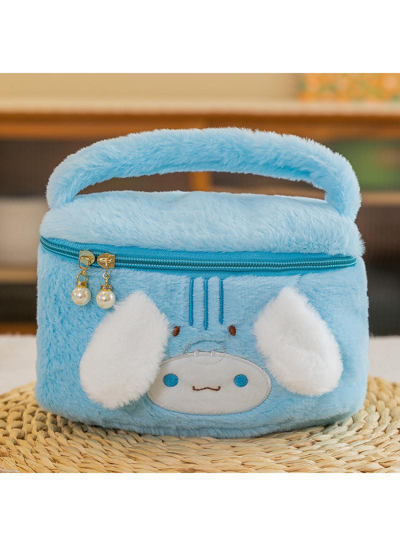 Y&D Cute Plush Cinnamoroll  Makeup Bag handbag  Open Flat Travel Toiletry Accessories Organizer Cosmetic Pouch with Handle for Cosmetics Brushes Toiletry Jewelry 
