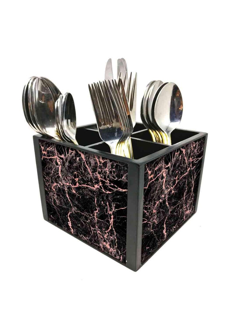 Nutcase Nutcase Designer Cutlery Stand Holder Silverware CaddySpoons Forks Knives Organizer for Dining Table kitchen W575 x H 425 x L55 Black And Pink Marble  - Image 1