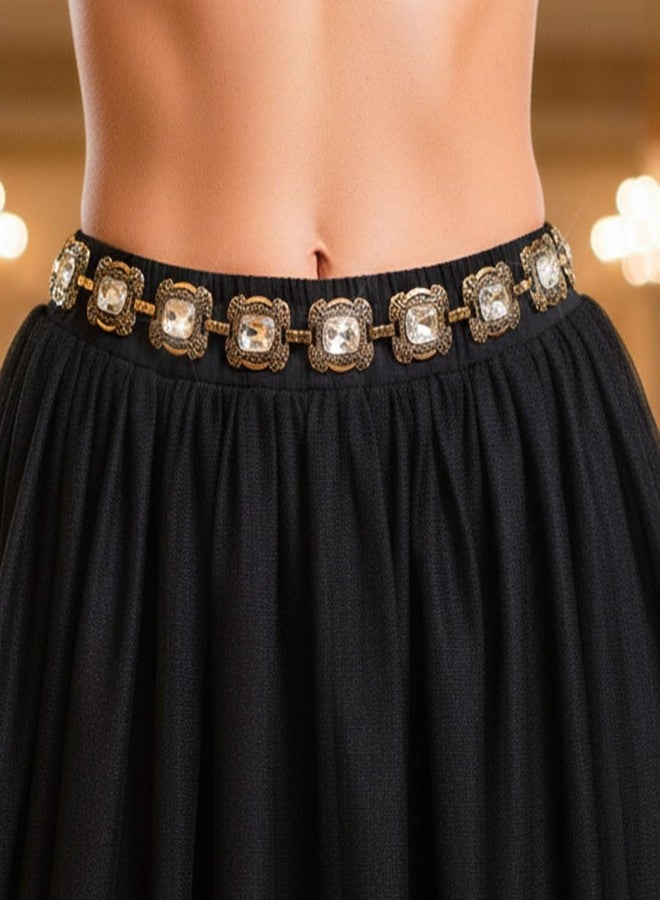 اوريو أحزمة سلسلة مرصعة بأحجار الراين من Urieo للنساء، سلاسل ذهبية عتيقة للبطن، مجوهرات سلسلة الخصر الكريستالية - Image 5