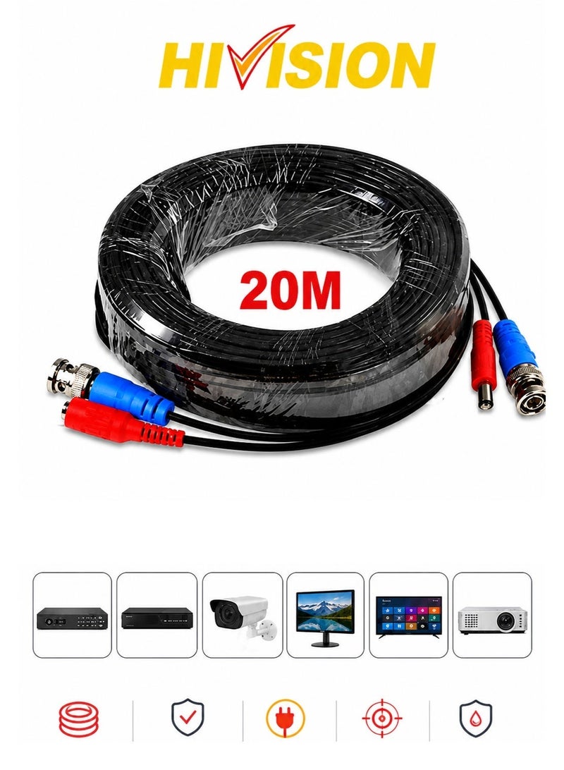 Hivision CCTV Cable Analogue Security Camera Video Wire Connector BNC DC Power Cord DVR 20M - Image 1