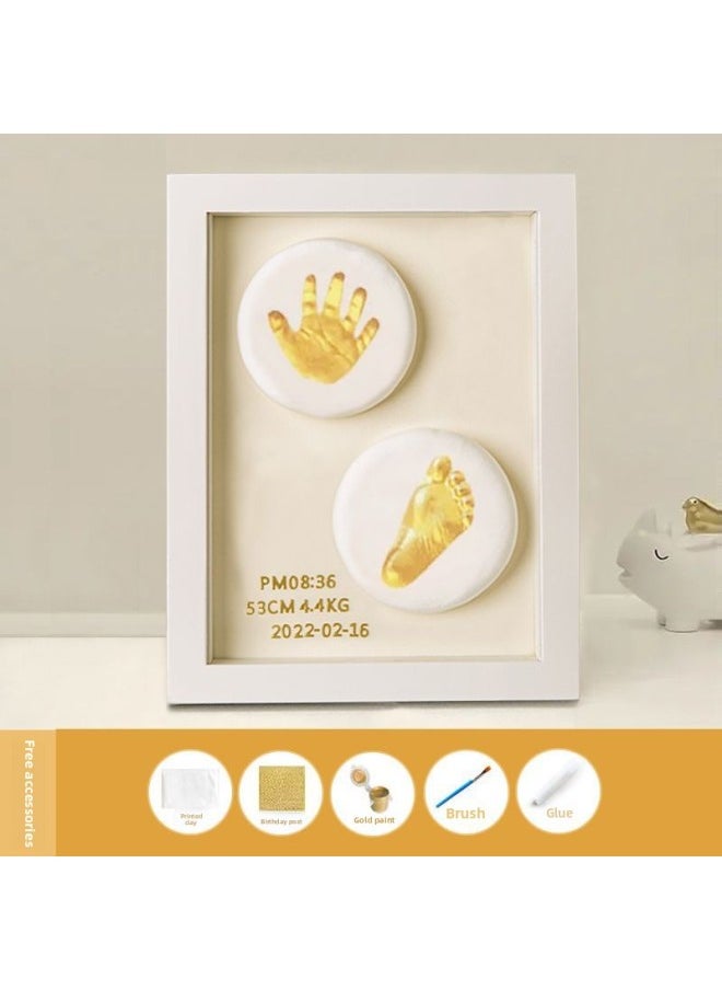 Full Moon Baby Hand And Foot Ink Pad Fetal Hair Commemorative 100 Days Handprint Footprint Commemorative Photo Frame Baby Newborn Hand And Footprint-Specifications:8inch Pure White Vertical Style (available Before Half A Year Old)  - Image 1