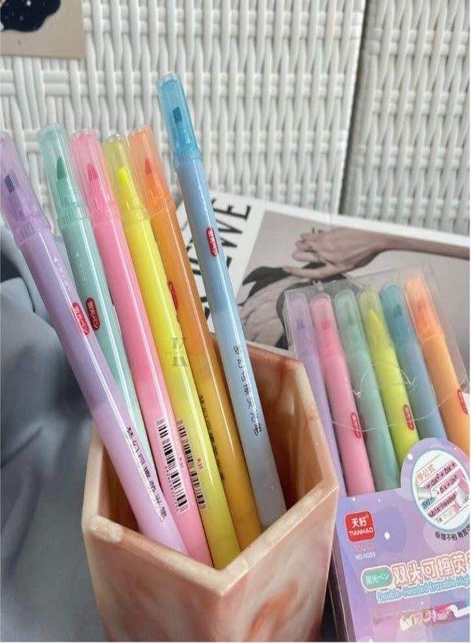 VINSU Erasable Highlighters Markers Set Of 6 Pastel Shades Chisel Tip Fine Grip Marker Pen Stationery For Kids Highlighter Pens For Study (Multicolour) - Image 1
