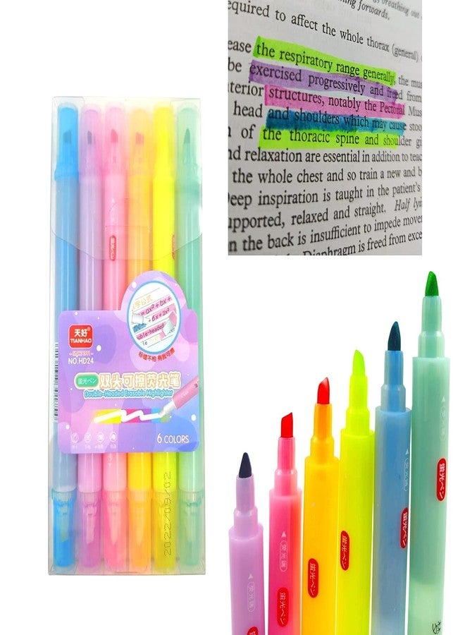 VINSU Erasable Highlighters Markers Set Of 6 Pastel Shades Chisel Tip Fine Grip Marker Pen Stationery For Kids Highlighter Pens For Study (Multicolour) - Image 2