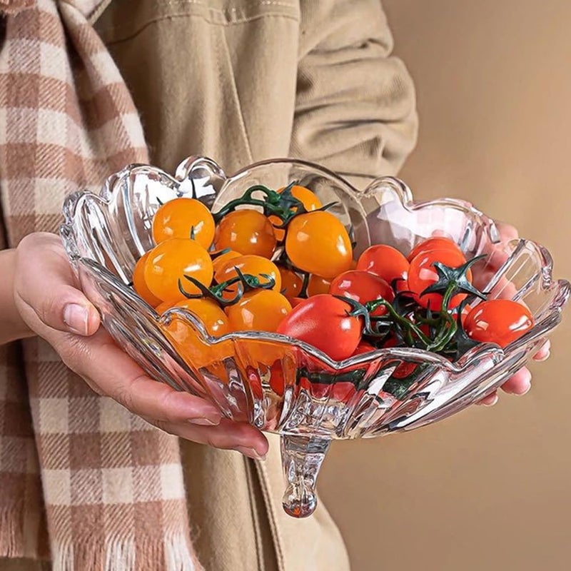 Cabilock Tripod Glass Fruit Plate Trifle Bowl Glass Food Decor Crystal Candy Dish Pasta Bowl Food Bowls Prep Bowl Transparent Salad Tray Transparent Food Serving Plate Fruit Tray for Home - Image 3