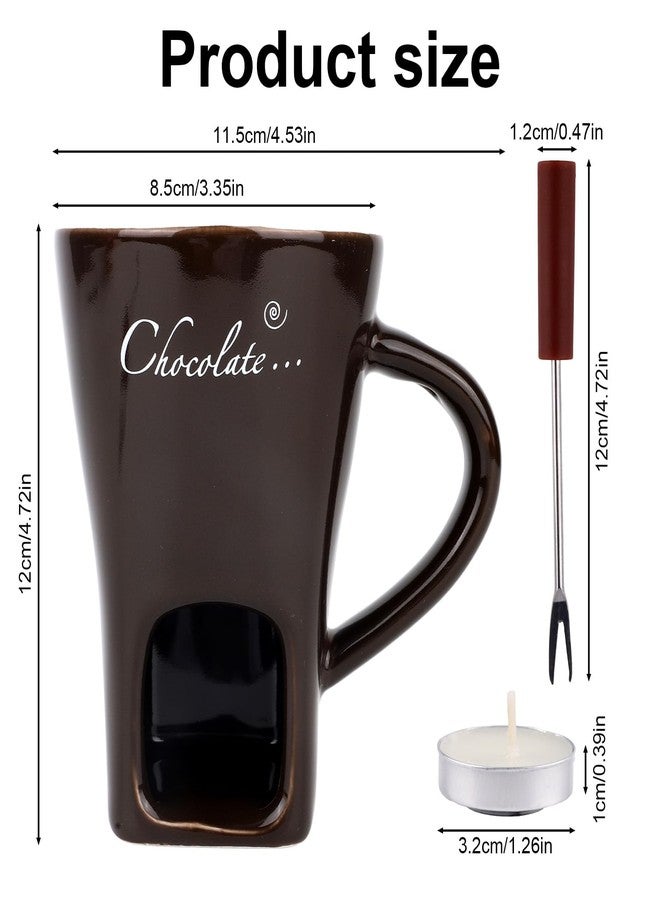 lasuroa كوب فوندو الشوكولاتة مع شوكة وشموع صغيرة، طقم وعاء فوندو سيراميكي لإذابة الشوكولاتة الحلوة، مثالي للجبن والكراميل والحلوى، هدية مثالية لأمسية رومانسية أو عيد ميلاد أو حفل زفاف (بني داكن) - Image 2