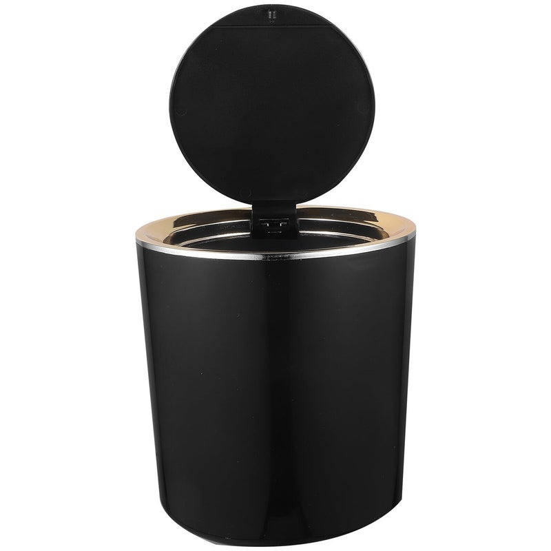 Plastic Desktop Mini Trash Can Black Small Waste Basket Portable Lid Push Button Tabletop Garbage Container - Image 2