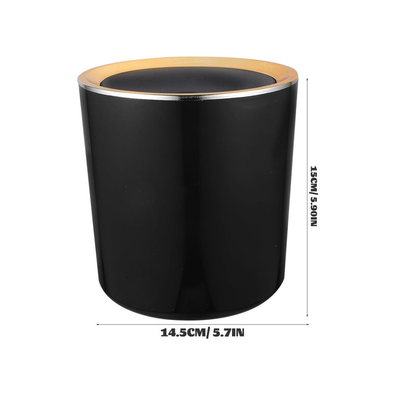 Plastic Desktop Mini Trash Can Black Small Waste Basket Portable Lid Push Button Tabletop Garbage Container - Image 3