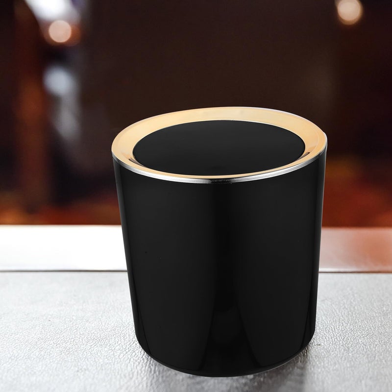 Plastic Desktop Mini Trash Can Black Small Waste Basket Portable Lid Push Button Tabletop Garbage Container - Image 5