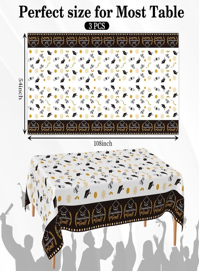QIHOMPIB Graduation Decorations 2025, 3 Pack Black Gold Plastic Graduation Tablecloths Disposable, Graduation Table Party Decorations Class of 2025 Grad Table Cloths Covers Decor Party Supplies Favors Ideas - Image 2