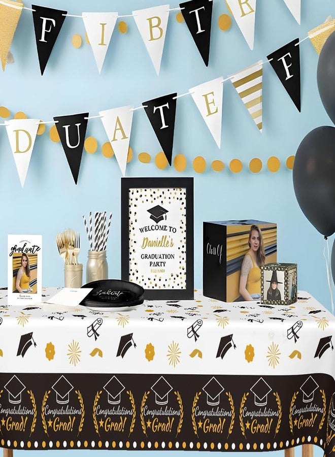 QIHOMPIB Graduation Decorations 2025, 3 Pack Black Gold Plastic Graduation Tablecloths Disposable, Graduation Table Party Decorations Class of 2025 Grad Table Cloths Covers Decor Party Supplies Favors Ideas - Image 4
