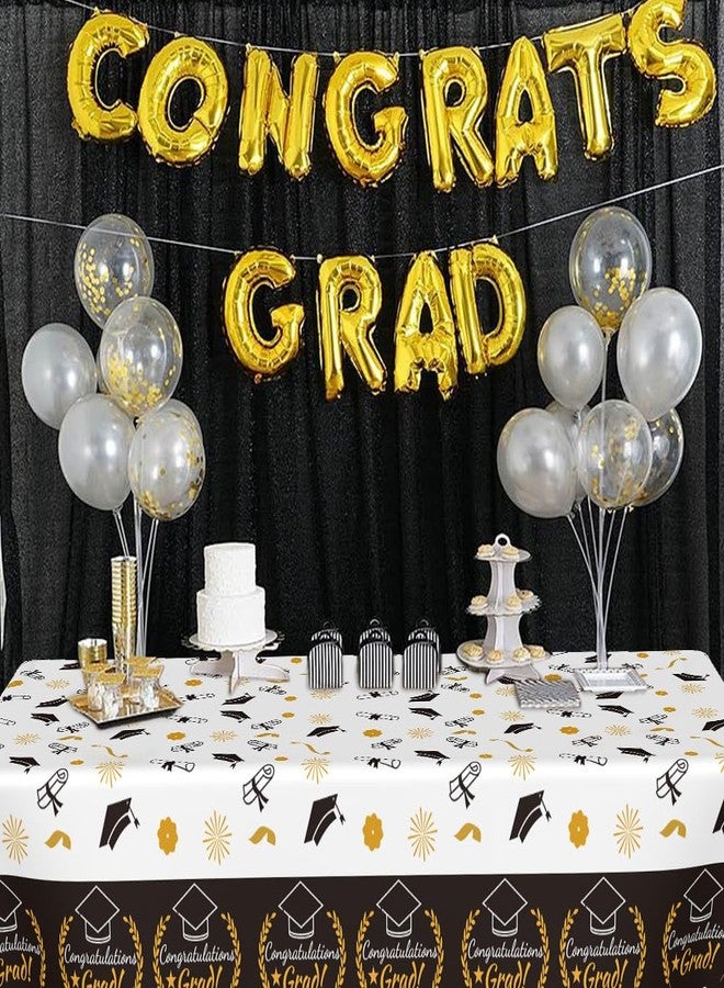 QIHOMPIB Graduation Decorations 2025, 3 Pack Black Gold Plastic Graduation Tablecloths Disposable, Graduation Table Party Decorations Class of 2025 Grad Table Cloths Covers Decor Party Supplies Favors Ideas - Image 5