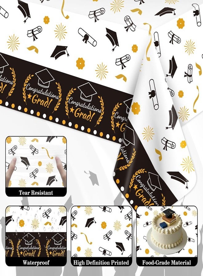 QIHOMPIB Graduation Decorations 2025, 3 Pack Black Gold Plastic Graduation Tablecloths Disposable, Graduation Table Party Decorations Class of 2025 Grad Table Cloths Covers Decor Party Supplies Favors Ideas - Image 3